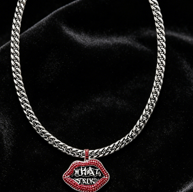 925 Silver WHAT TALK Red Lip Cuban Necklace suppliers