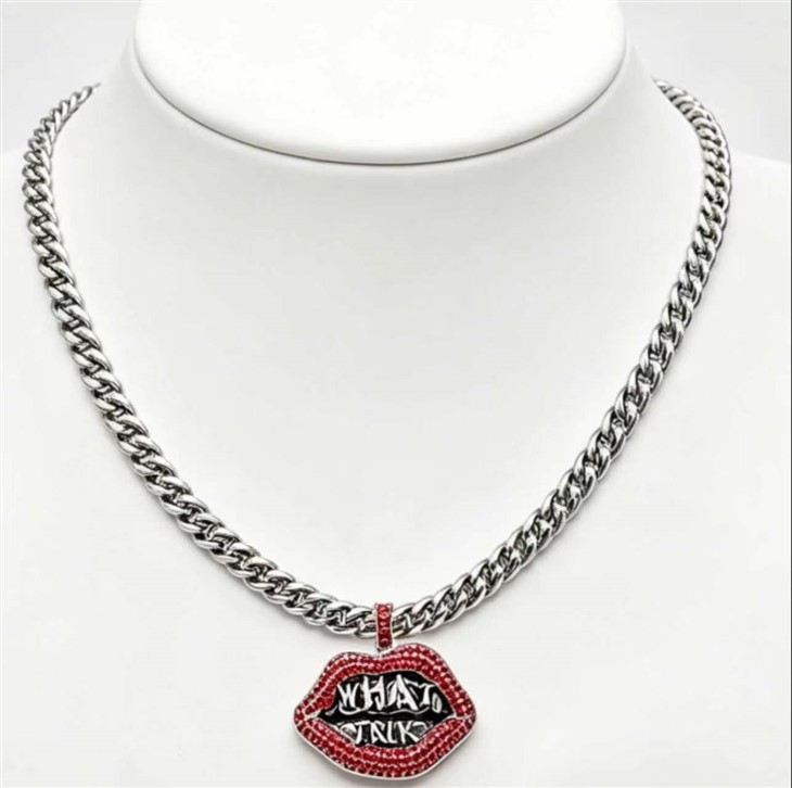 925 Silver WHAT TALK Red Lip Cuban Necklace factory