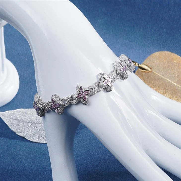 925 Silver Yellow CZ Four-Leaf Clover Infinity Weave Sparkling Chain factory
