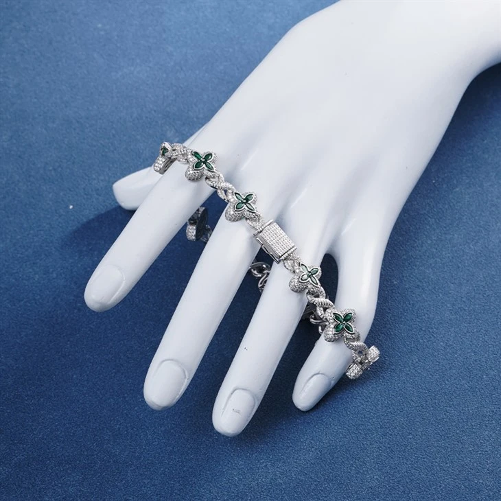 925 Silver Yellow CZ Four-Leaf Clover Infinity Weave Sparkling Chain price