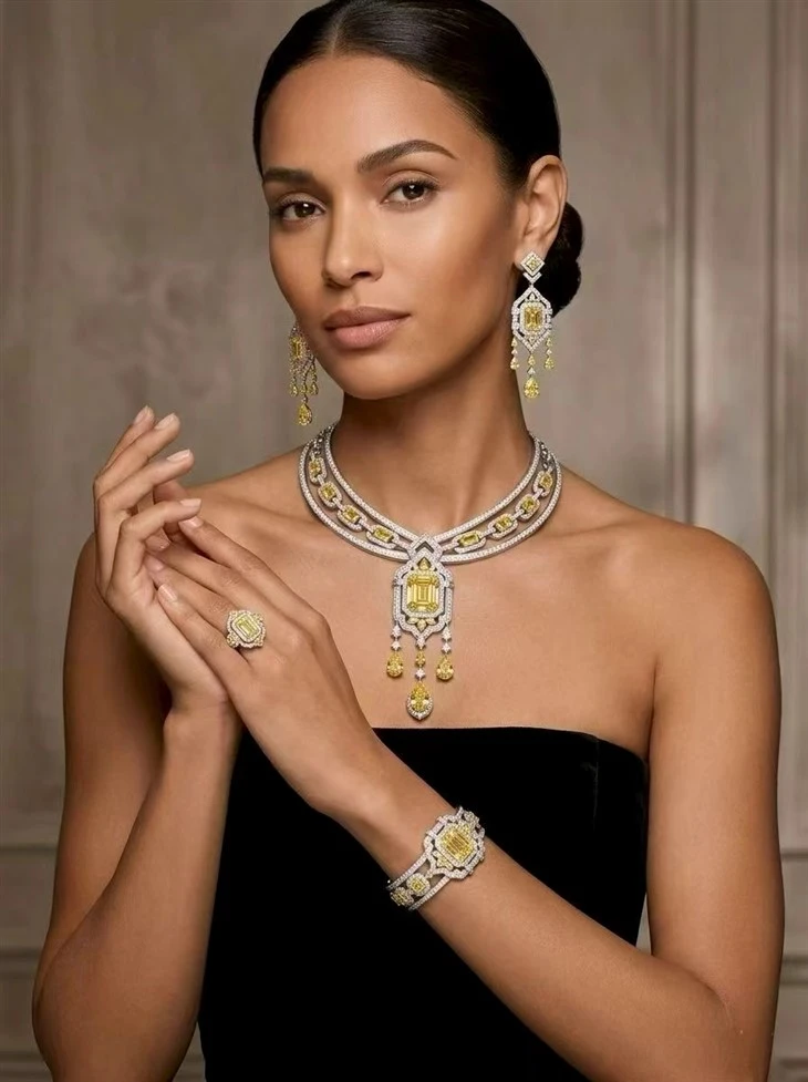 925 Silver Yellow CZ Jewelry Set Drop Earrings Gala Bridal Fine Jewelry Set price
