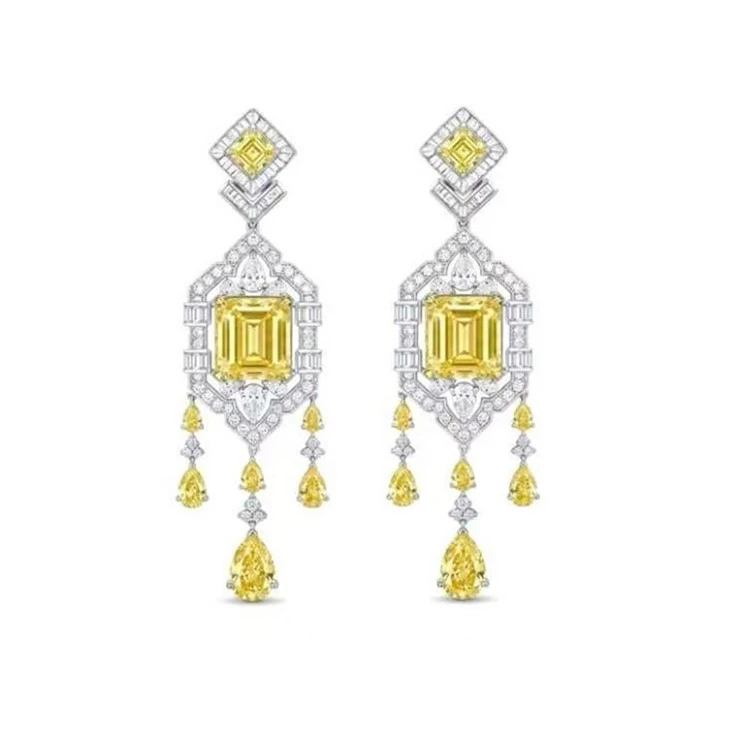 925 Silver Yellow CZ Jewelry Set Drop Earrings Gala Bridal Fine Jewelry Set factory