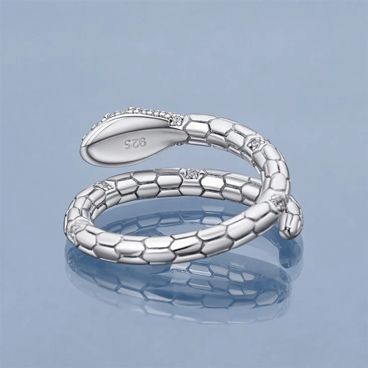 Factory Wholesale 925 Silver Snake Adjustable Ring Emerald Eye Ring Fine Jewelry high quality