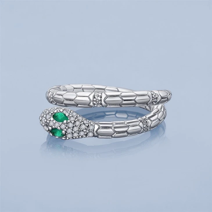 Factory Wholesale 925 Silver Snake Adjustable Ring Emerald Eye Ring Fine Jewelry best