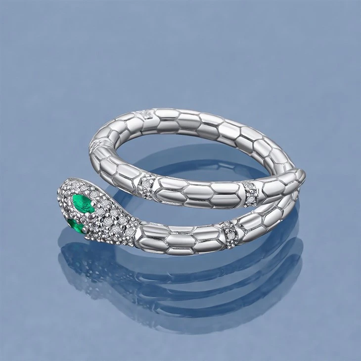 Factory Wholesale 925 Silver Snake Adjustable Ring Emerald Eye Ring Fine Jewelry factory