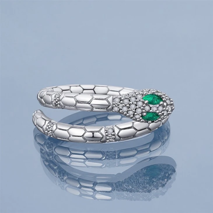 Factory Wholesale 925 Silver Snake Adjustable Ring Emerald Eye Ring Fine Jewelry suppliers