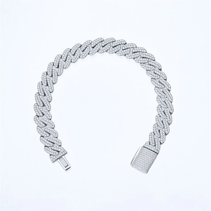 925 Silver Cuban Chain Rhodium Plated Miami Curb Hip Hop Bracelet