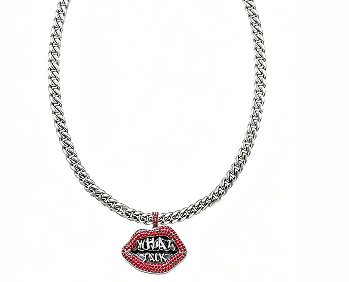 925 Silver WHAT TALK Red Lip Cuban Necklace
