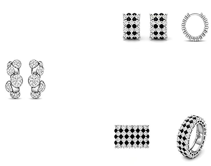 925 Silver Black & White Checkerboard Jewelry Set
