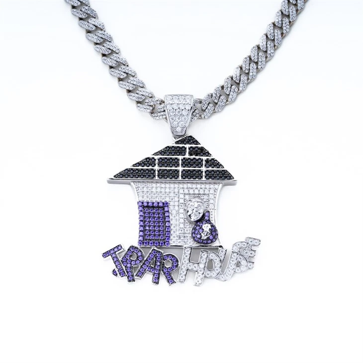 925 Silver Iced Out Trap House Pendant Necklace Hip Hop Pendant