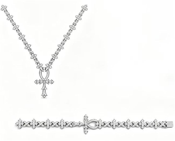 925 Silver Ankh Cross Chain & Bracelet Set