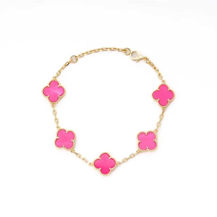 925 Silver Gold Plated Four Leaf Clover Bracelet Lucky Jewelry Gift