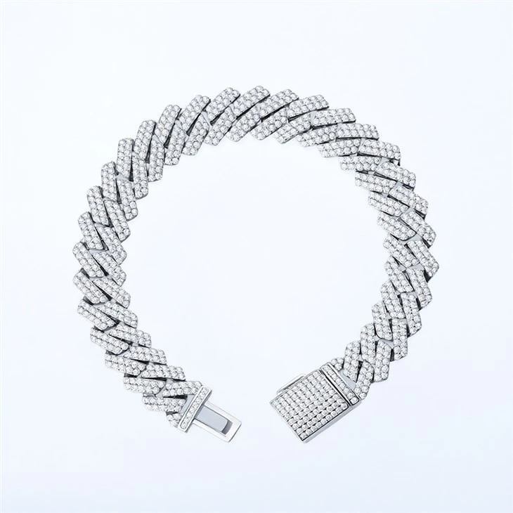 925 Silver Moissanite Miami Cuban Link Iced Out Hip Hop Unisex Statement Jewelry Gift