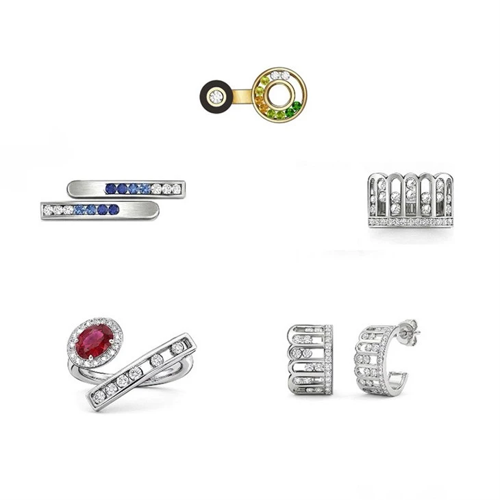 925 Silver Kinetic Track Collection Interactive Sliding Gem Jewelry Set
