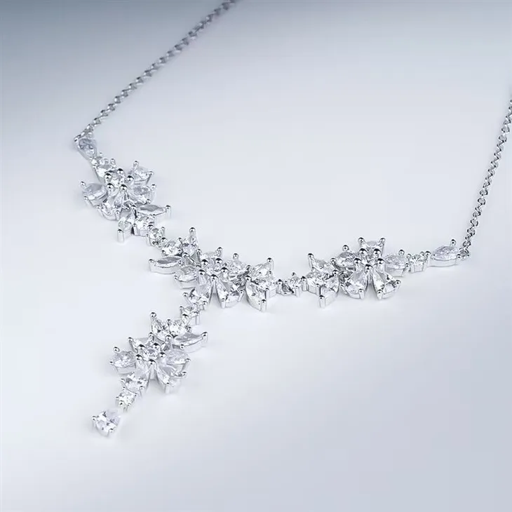 925 Silver Bridal Sparkling Marquise Crystal Pendant Necklace