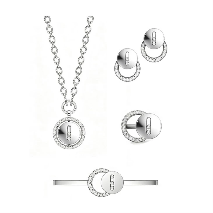 925 Silver Circle CZ Jewelry Set Interlocking Modern Geometric Fine Jewelry
