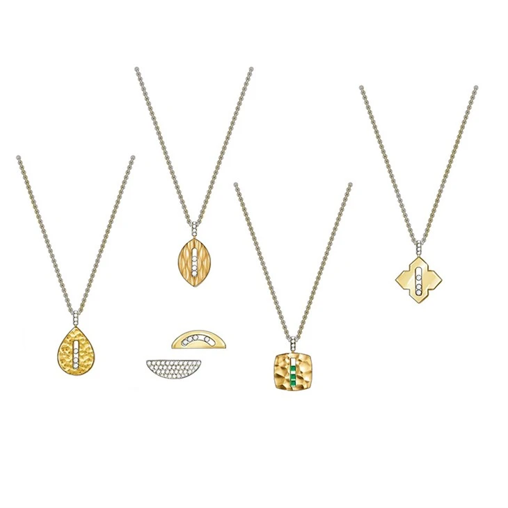 925 Silver Factory Original Hammered Sliding Gem Pendant Necklace Set