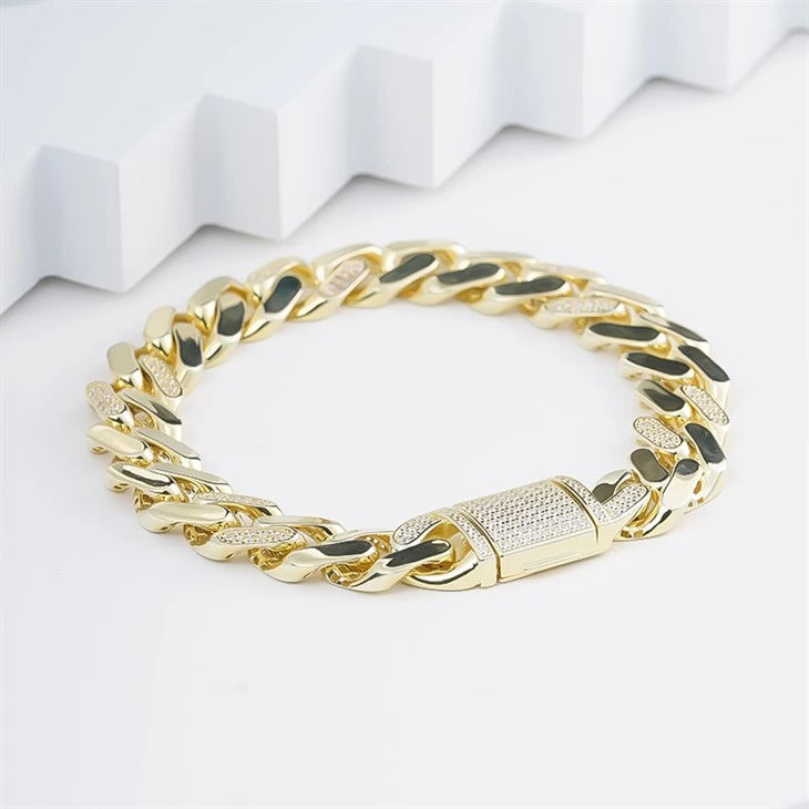 925 Silver Gold Plated Wholesale Hippop Bracelet Cuban Chain Jewelry