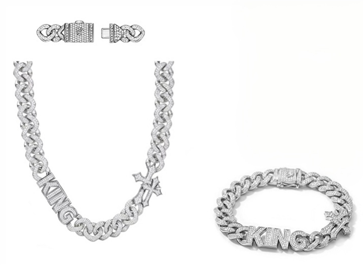 925 Silver KING & Cross Cuban Jewelry Set