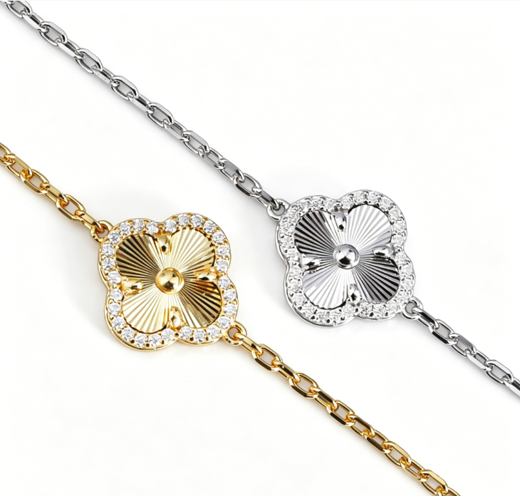 925 Silver Gold Plated Clover Bracelet