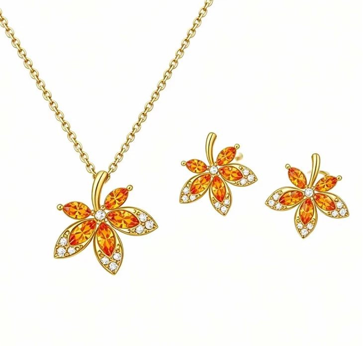 Sterling Silver Leaf Bloom Spark Collection Jewelry Set