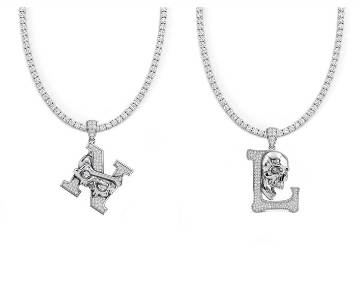 925 Silver Letter N&L Skull Pendant Set