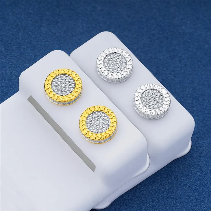 925 Silver Round Stud Earrings Twisted Rope Edge Textured Sparkle Earring