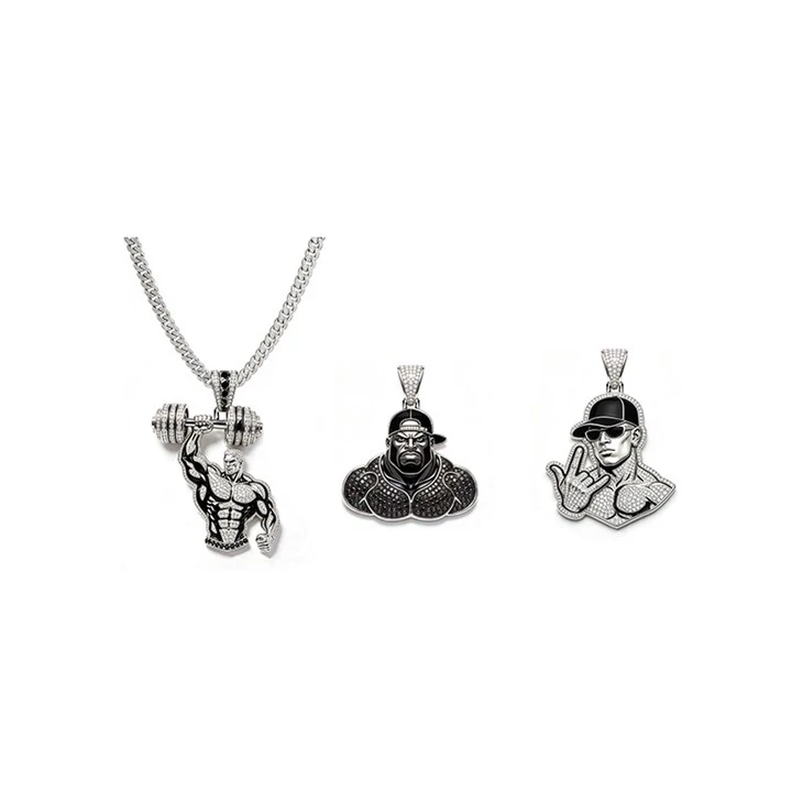 925 Silver Iced Out Fitness Bodybuilder Pendant 3D Pendant Factory Wholesale