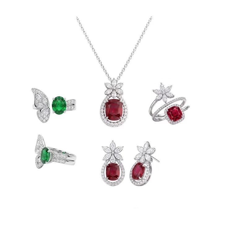 925 Silver Floral Jewelry Set Butterfly Emerald Ring Fine Jewelry Collection