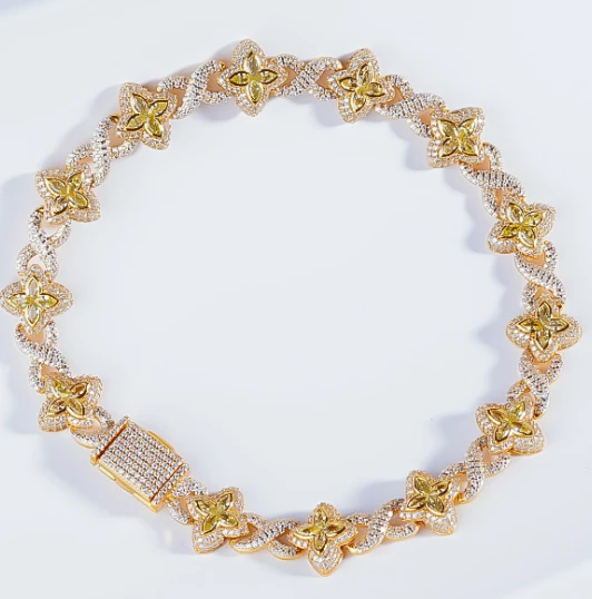 925 Silver Yellow CZ Four-Leaf Clover Infinity Weave Sparkling Chain