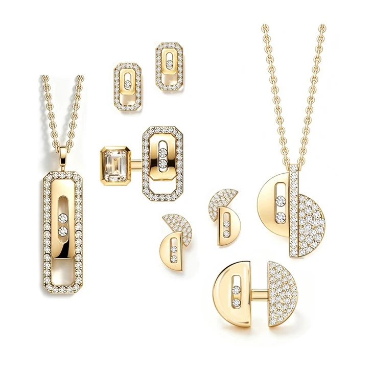 925 Silver Factory Original Dual Geometric Sliding Moissanite Jewelry Set