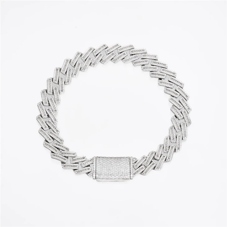 925 Silver Full Baguette Cut Iced Out Cuban Link Hip Hop Bracelet