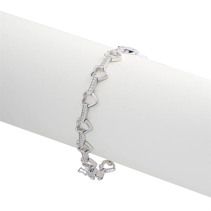 925 Silver Minimalist Intertwined Hollow HeartMicro Pave Cubic Zirconia Rectangle Links Bracelet