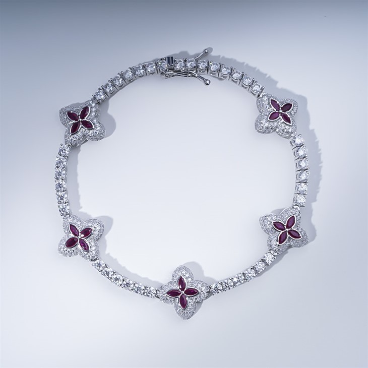 925 Silver Lucky Clover Tennis Link Bracelet