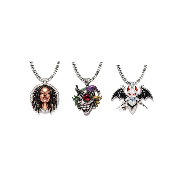 925 Silver Iced Streetwear Pendant Set Little Devil Bat Hip Hop Jewelry
