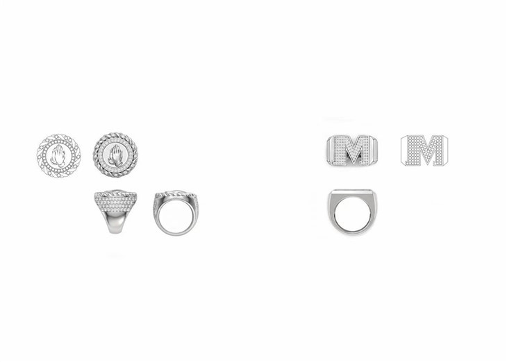 925 Silver M Letter&Praying Hand Signet Ring Set