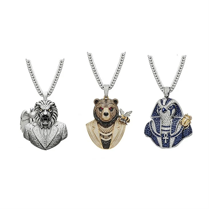 925 Silver Hip Hop Pendant Suit Lion With Eagle Bear Egyptian Horus Scarab For Men
