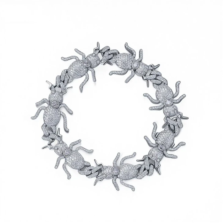 925 Silver Iced Out Hip Hop Spider Link Gothic Punk Bracelet