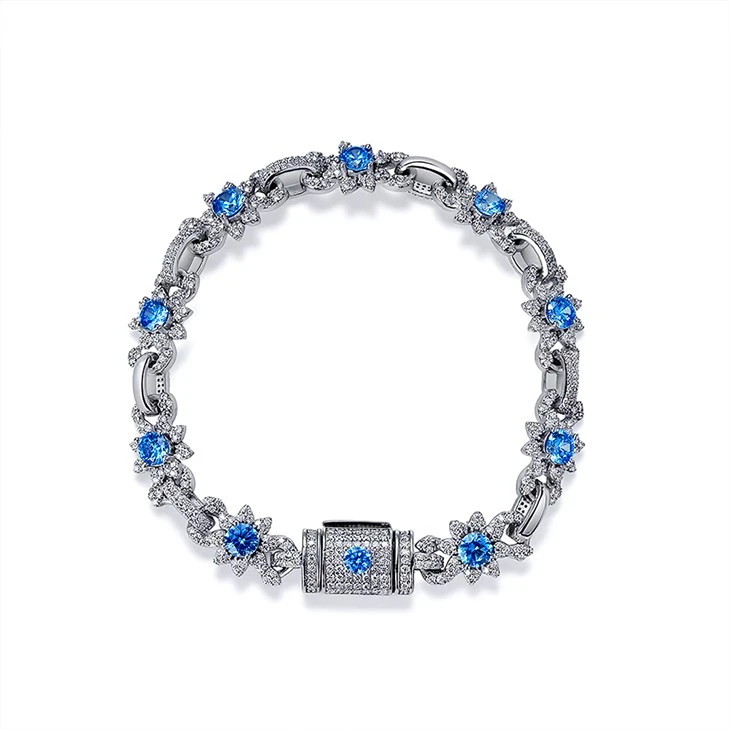 925 Silver Factory Wholesale Blue CZ Bracelet Women Jewelry