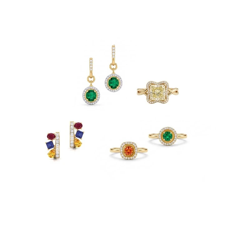 925 Silver Gold Plated Multi-Colored CZ Jewelry Collection Women Luxury Formal Jewelry