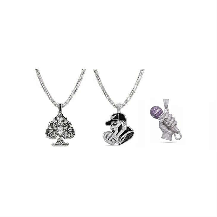 925 Silver Hip Hop Pendant Necklace 3D Pendant Bling Moissanite Jewelry For Men