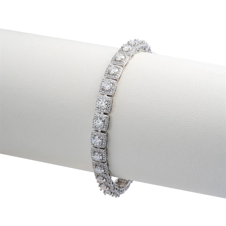 925 Silver Full Square Frame Halo Shiny Crystal Inlaid Silver Link Bracelet