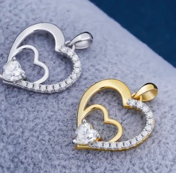 925 Silver Double Heart Pendant Necklace With Heart-Shaped Moissanite