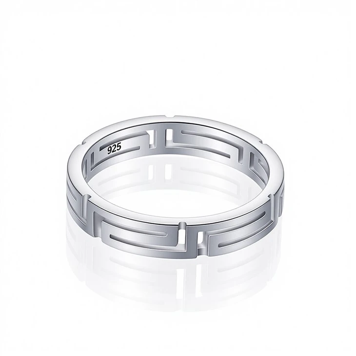 S925 Silver Hollow Maze Modern Minimalist Stackable Ring