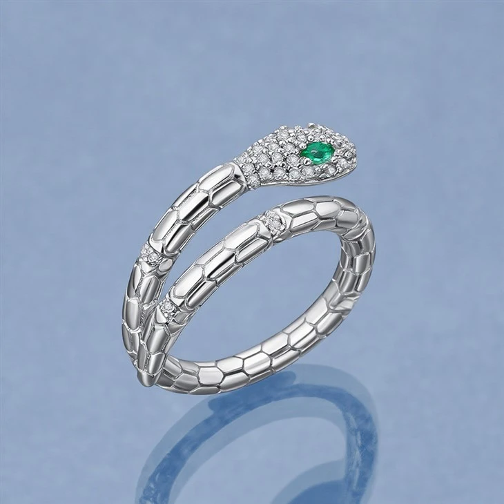 Factory Wholesale 925 Silver Snake Adjustable Ring Emerald Eye Ring Fine Jewelry