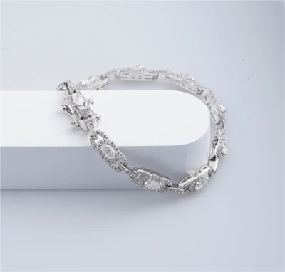 925 Silver Oval Bracelet Hollow Paperclip Link Bridal Wrist Jewelry