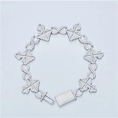925 Silver Rhodium Plated Cross Link Hip Hop Bracelet Jewelry For Men