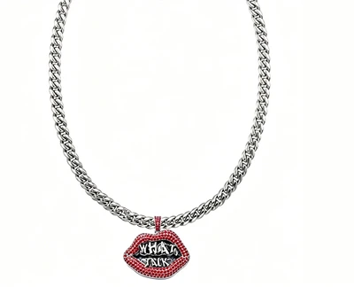 925 Silver WHAT TALK Red Lip Cuban Necklace