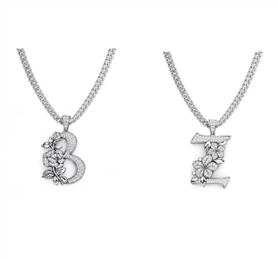 925 Silver Floral Letter Pendant Necklace