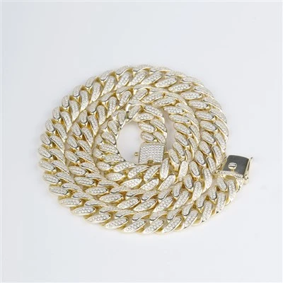 925 Silver Iced Out Gold Miami Cuban Link Chain Moissanite Hip Hop Necklace